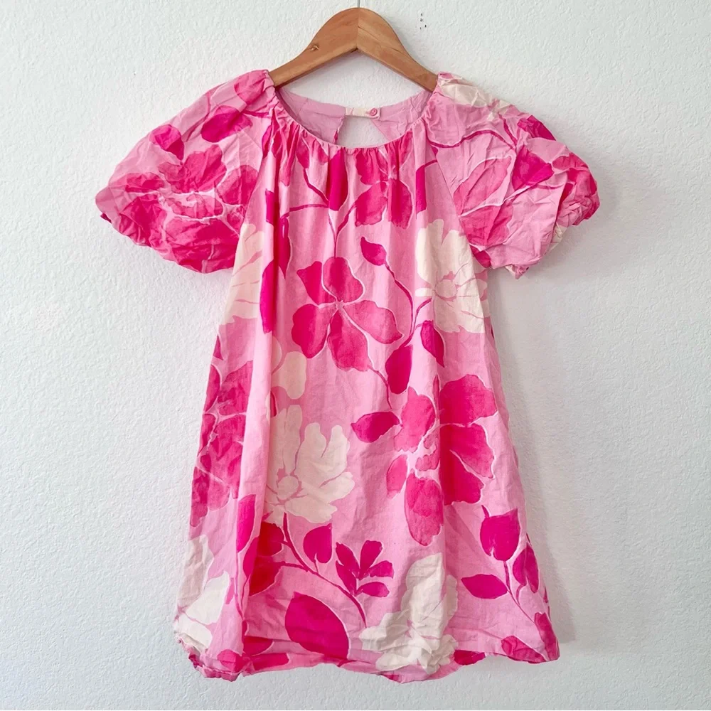 Zara Girl Pink Floral Puff Sleeve Shift Dress Sz 11-12
